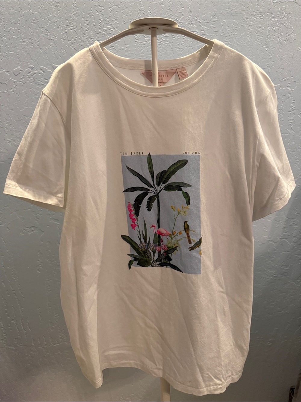 Ted Baker White Cotton Tee with Tropical Botanical Print